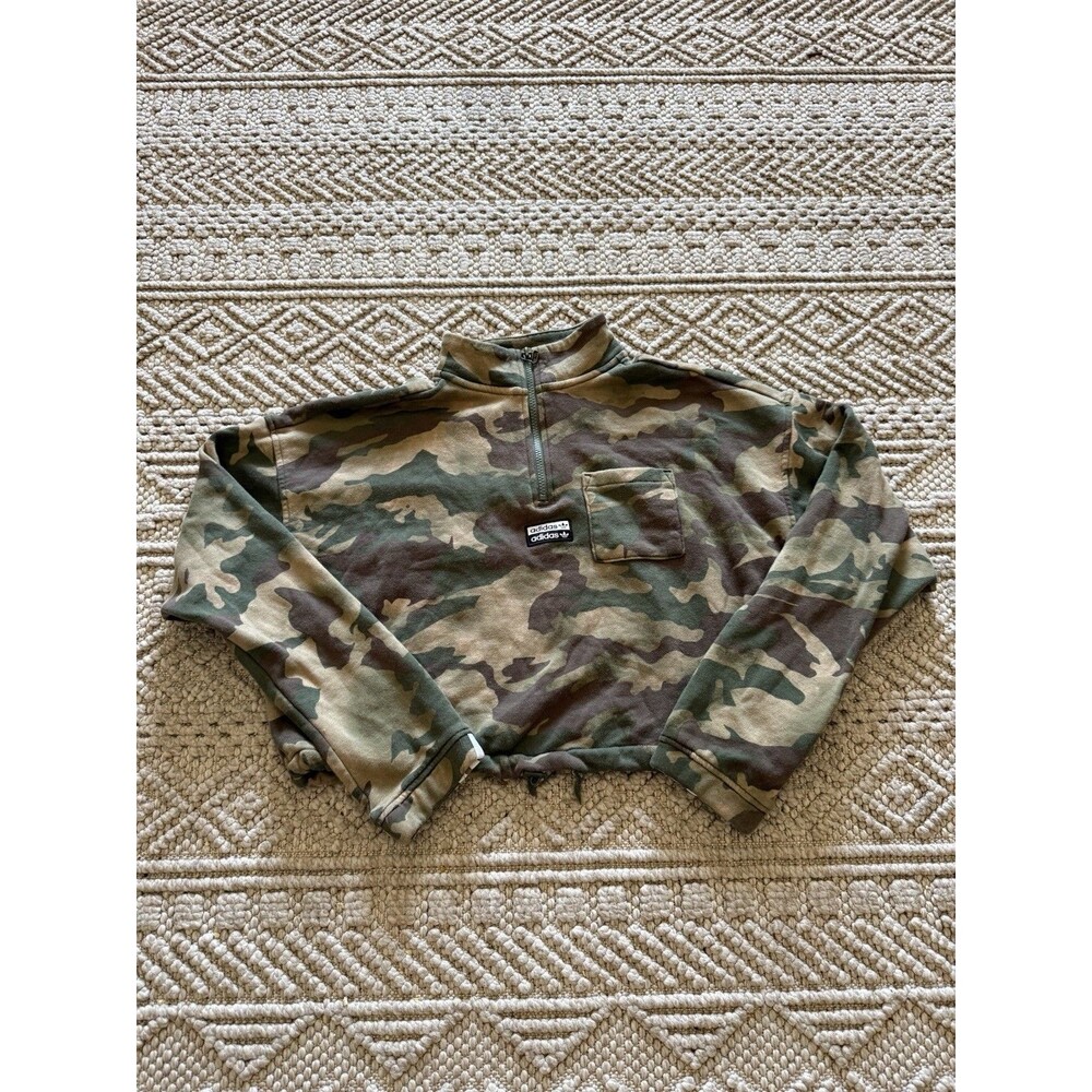Adidas Camouflage Crop Top Quarter Zip Sz XL Women